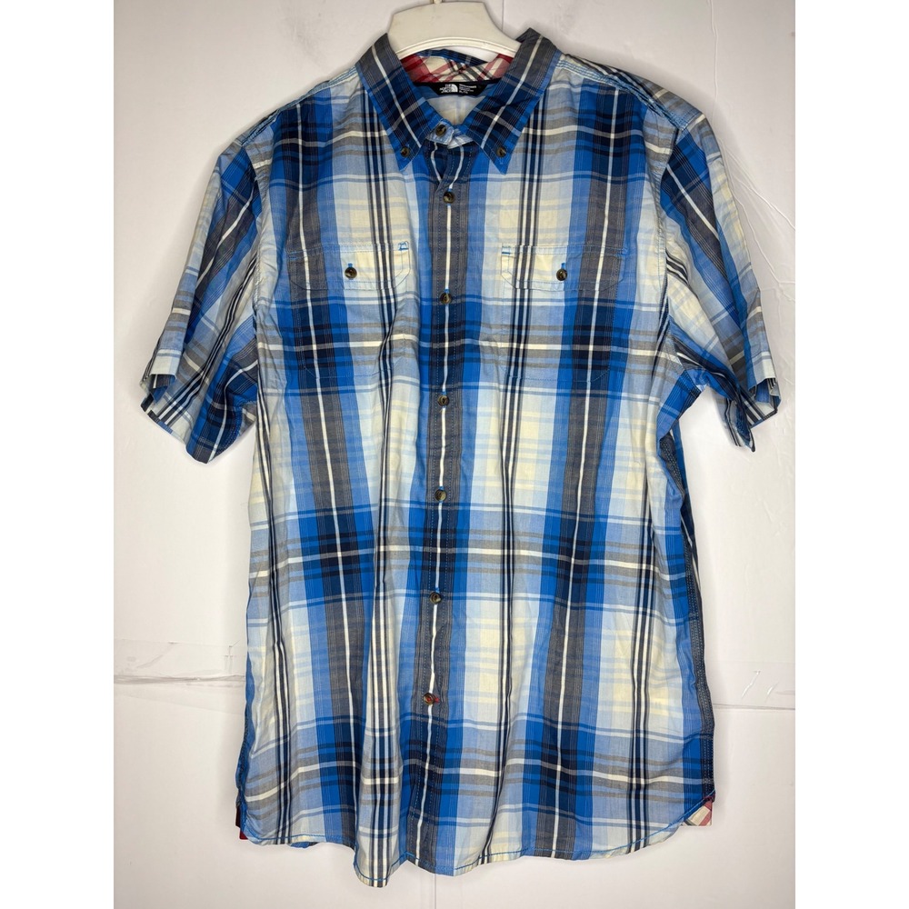 The North Face Mens Blue Plaid Short Sleeve Button Down Shirt‎ XL CEY0